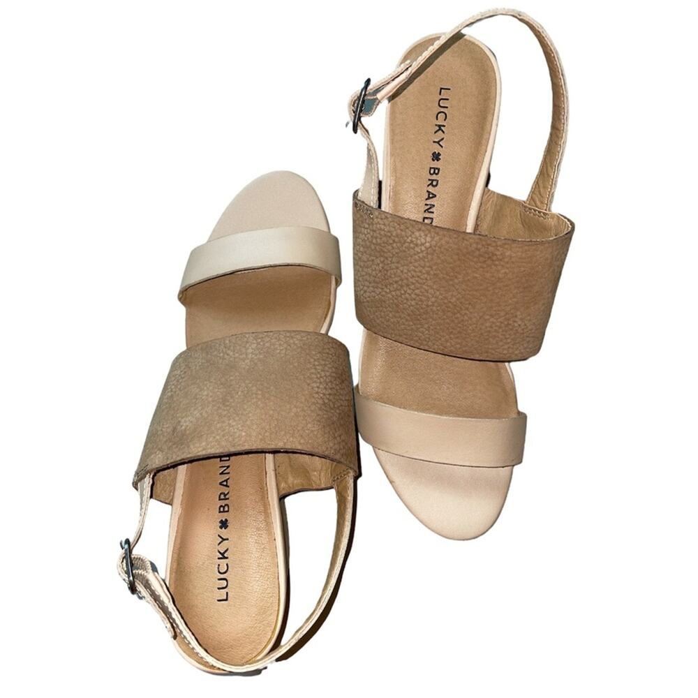 Lucky Brand Gewel Nubuck Cobblestone Leather Block Heel Slingback Sandals size 9 - Picture 11 of 12